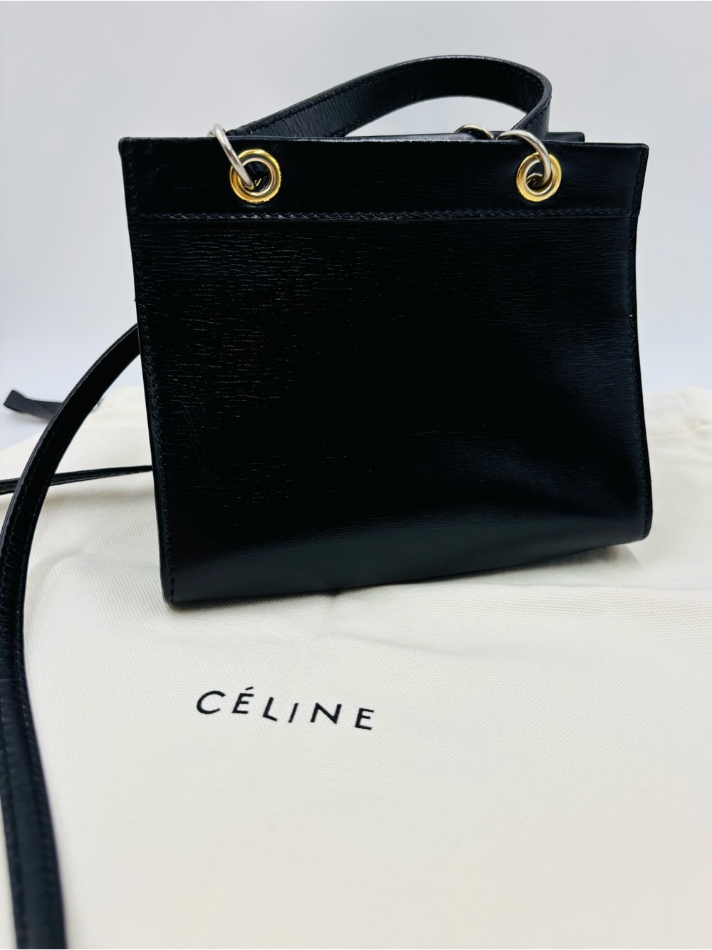Vintage Celine Black Leather Crossbody Mini Bag with Gold Hardware - Picture 7 of 16